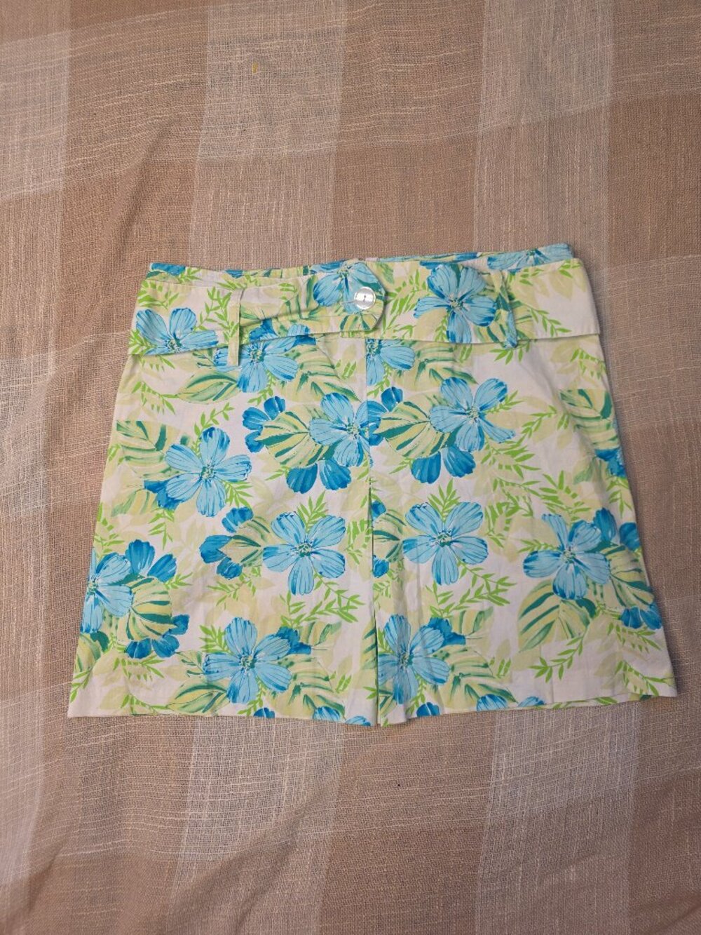 y2k Beachy Mermaid Summery Resort McBling Blue, Green Tropical Print Mini Skirt